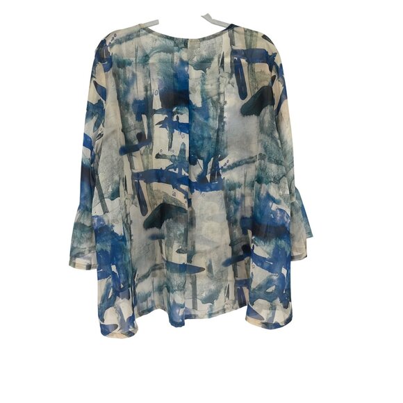 Bryn Walker Abstract Print Ruffle Sleeve fran Blouse top size XS oversized new - Picture 3 of 6